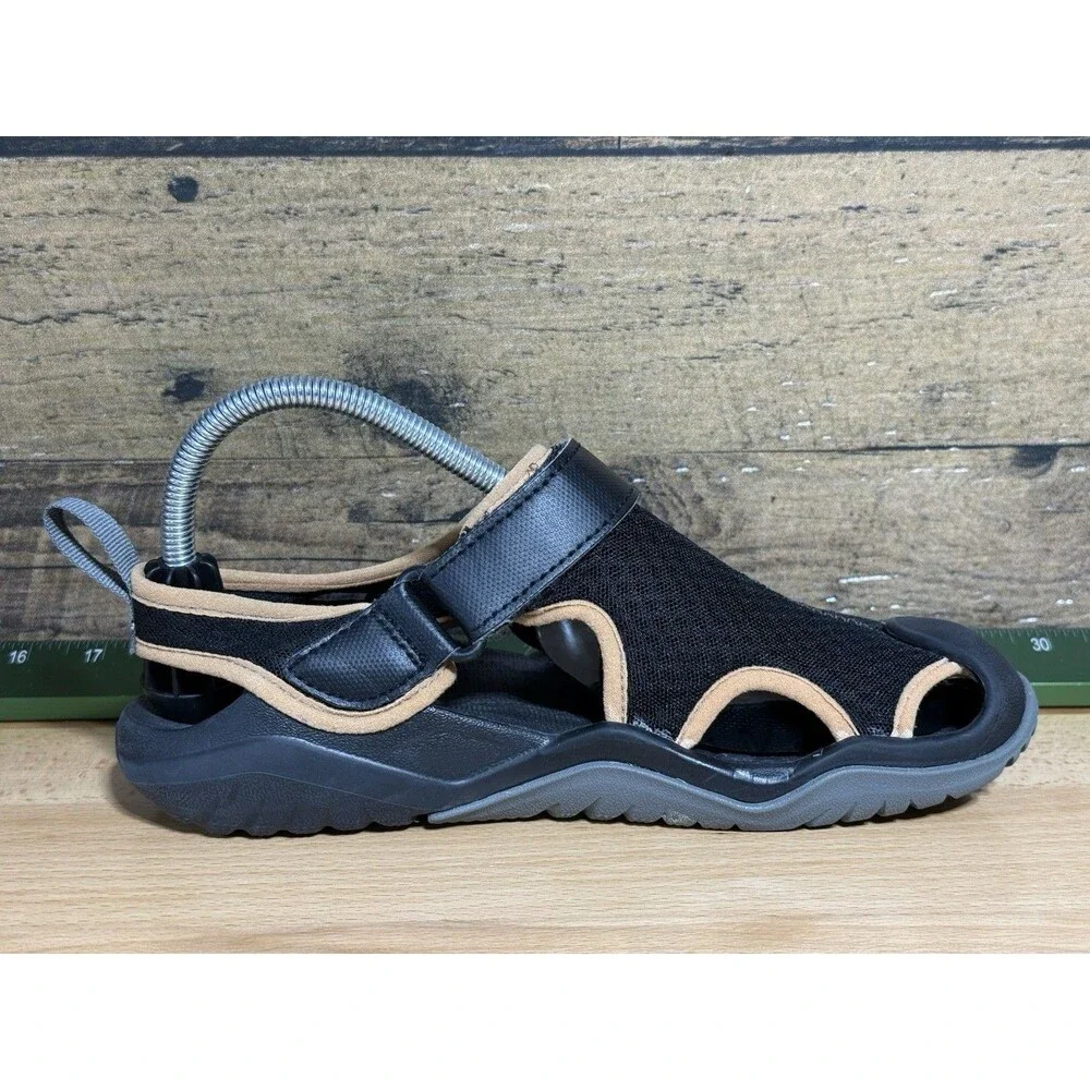 Crocs HTF Swiftwater Mesh Deck Sandal - Black- Mens Sz 7 Or Women’s 9 $119